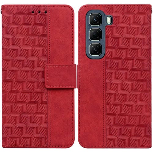 Funda de Cuero con Relieve Geométrico para Infinix Hot 50 5G (Rojo)