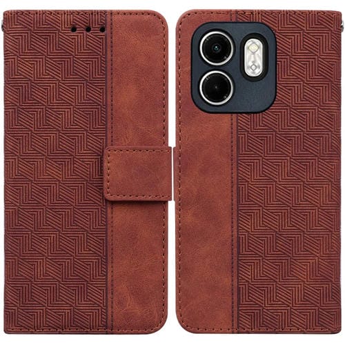 Funda de Cuero con Relieve Geométrico para Teléfono Infinix Hot 50I Smart 9 (Marrón)