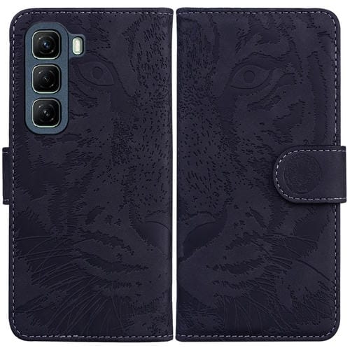 Funda de Cuero con Tapa y Estampado de Tigre para Infinix Hot 50 4G (Negra)