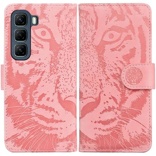 Funda de Cuero con Tapa y Estampado de Tigre para Infinix Hot 50 4G (Rosa)