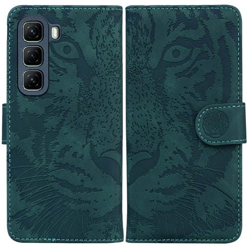 Funda de Cuero con Tapa y Estampado de Tigre para Infinix Hot 50 5G (Verde)