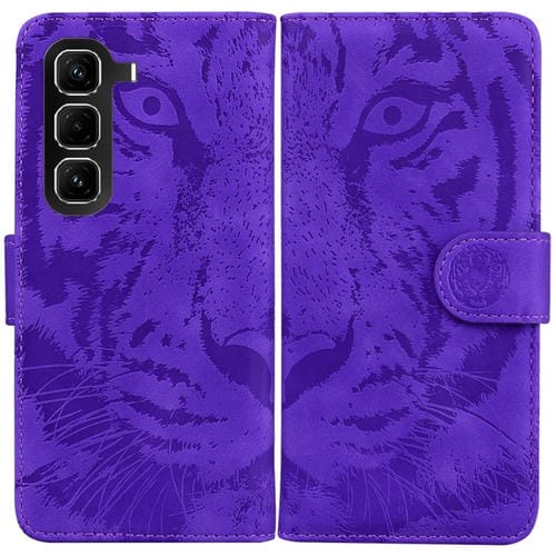 Funda de cuero con tapa y estampado de tigre para Infinix Hot 50 Pro+ 4G (morada)
