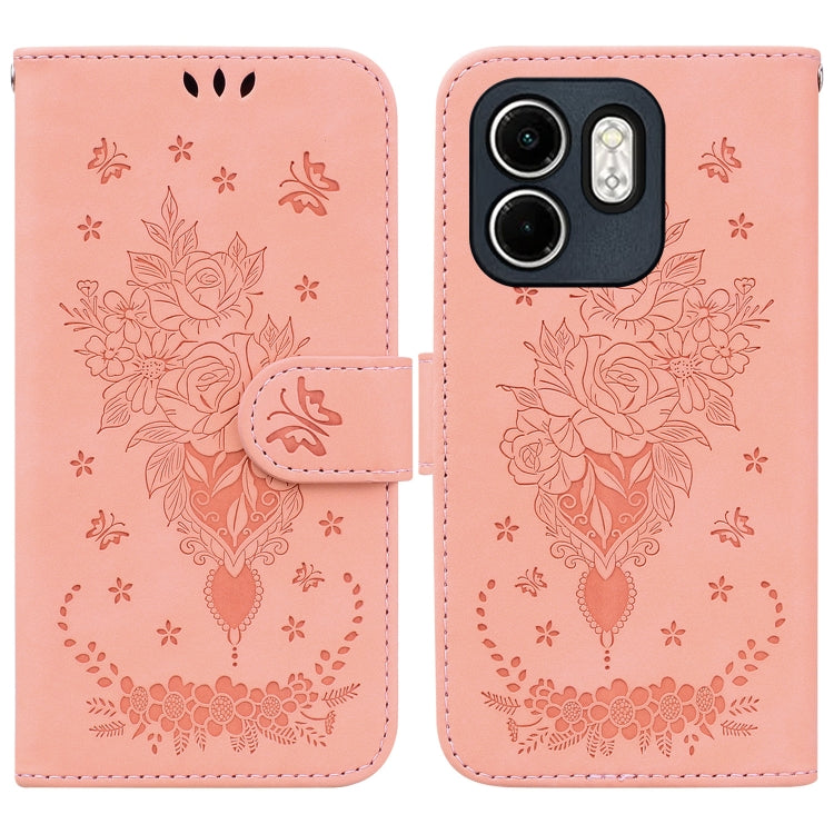 Funda de Cuero con Relieve Mariposa y Rosa para Infinix Hot 50I Smart 9 (Rosa)