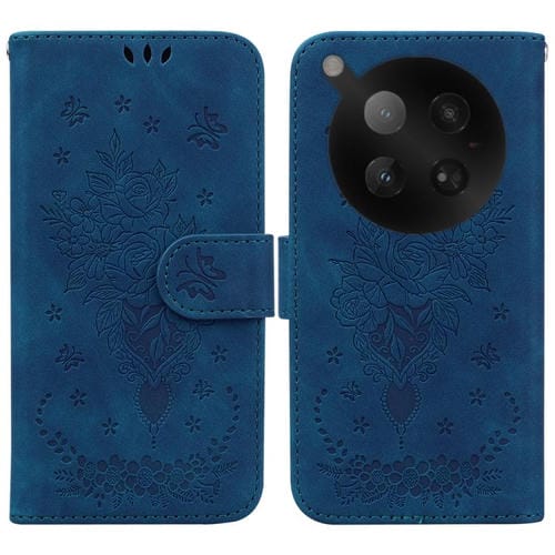 Funda de cuero con relieve de mariposa y rosa para Infinix Zero 40 4G/5G (azul)