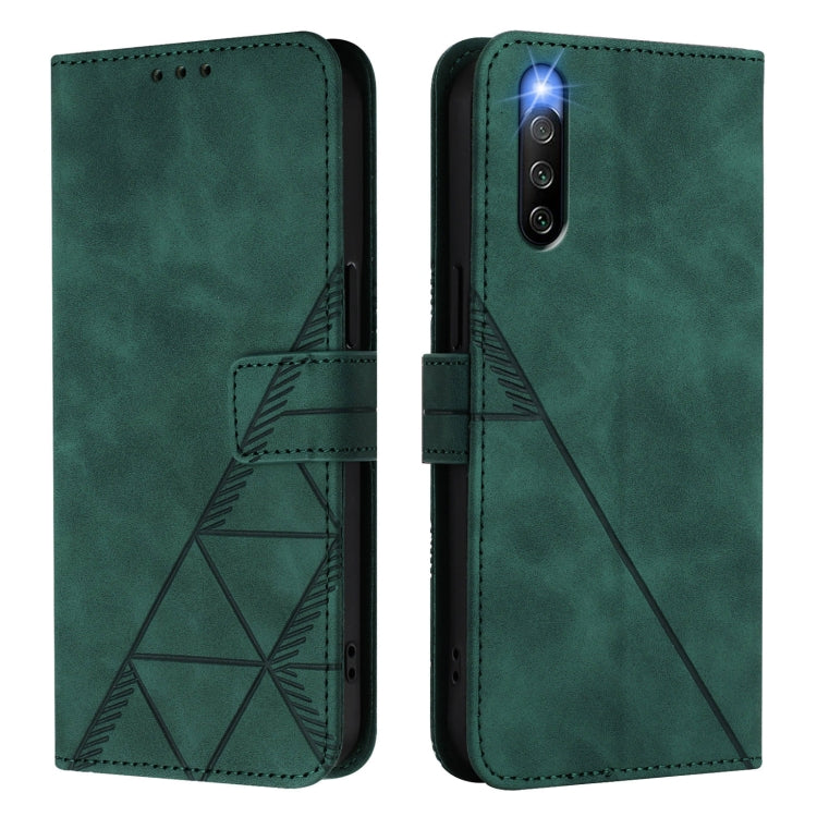 Funda de Cuero para Sony Xperia 10 Iv con Tapa y Relieve 3D (Verde Oscuro)