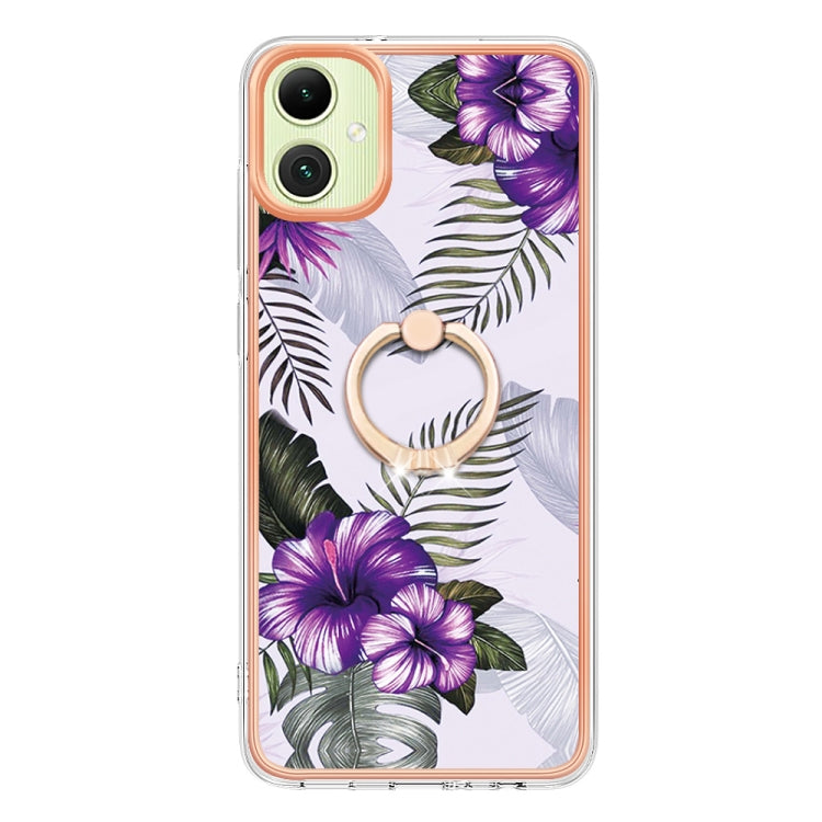 Caja de Teléfono Samsung Galaxy A05 Imd TPU con Galvanoplastia y Anillo (Flor Púrpura)