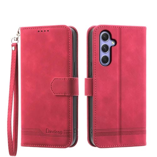 Funda para Teléfono Samsung Galaxy A55 Dierfeng Dream Line TPU y Cuero PU (Rojo)