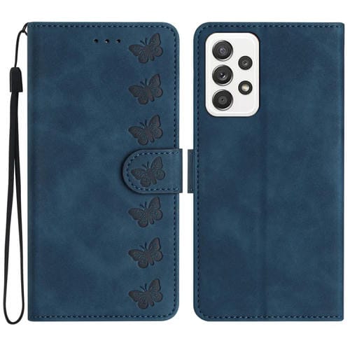 Caja de Teléfono para Samsung Galaxy A23 5G Seven Butterflies Cuero En Relieve (Azul)