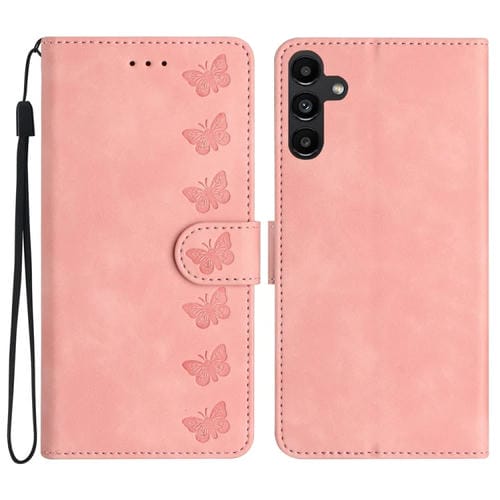Caja de Teléfono Samsung Galaxy A34 Seven Butterflies Cuero En Relieve (Rosa)