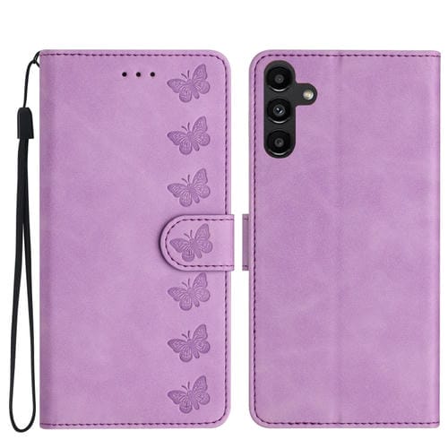 Funda para Teléfono Samsung Galaxy A05S Cuero Relieve Siete Mariposas (Púrpura)
