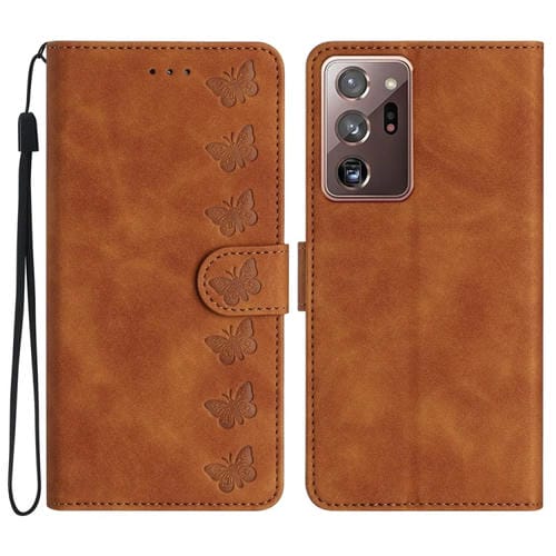 Funda para Samsung Galaxy Note20 Ultra Seven Butterflies Caja de Teléfono de Cuero en Relieve (Marrón)