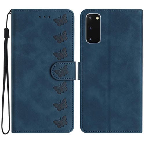 Funda para Samsung Galaxy S20 Seven Butterflies Caja de Teléfono de Cuero en Relieve (Azul)
