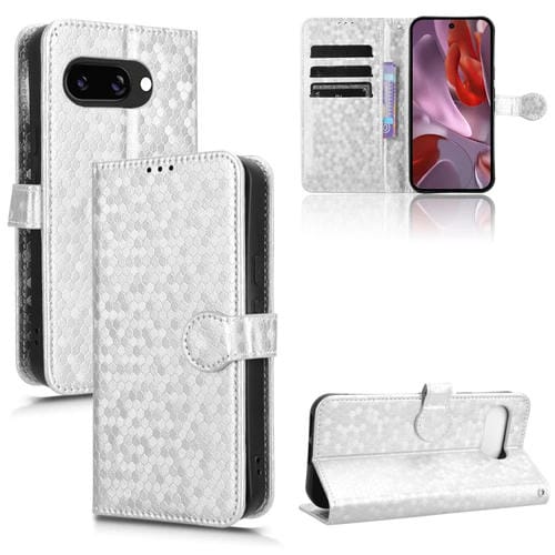 Funda de Cuero con Textura de Puntos en Forma de Panal para Google Pixel 9A (Plateada)