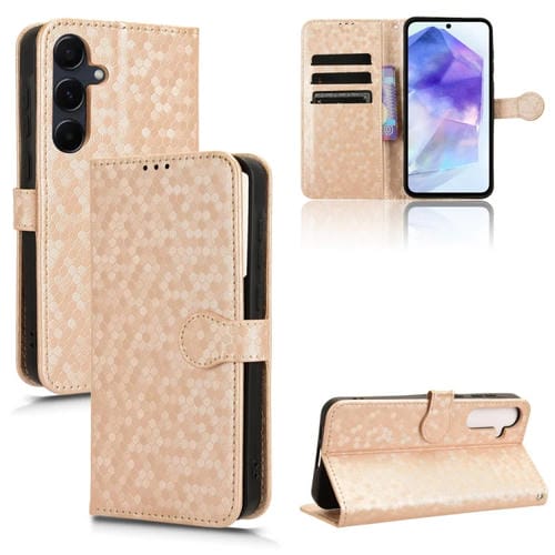 Funda de Cuero Samsung Galaxy A55 5G Textura Punto de Panal (Dorado)