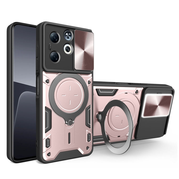 Funda para Teléfono Infinix Smart 8 Plus con Soporte Magnético Deslizante y Textura de Cd (Rosa)