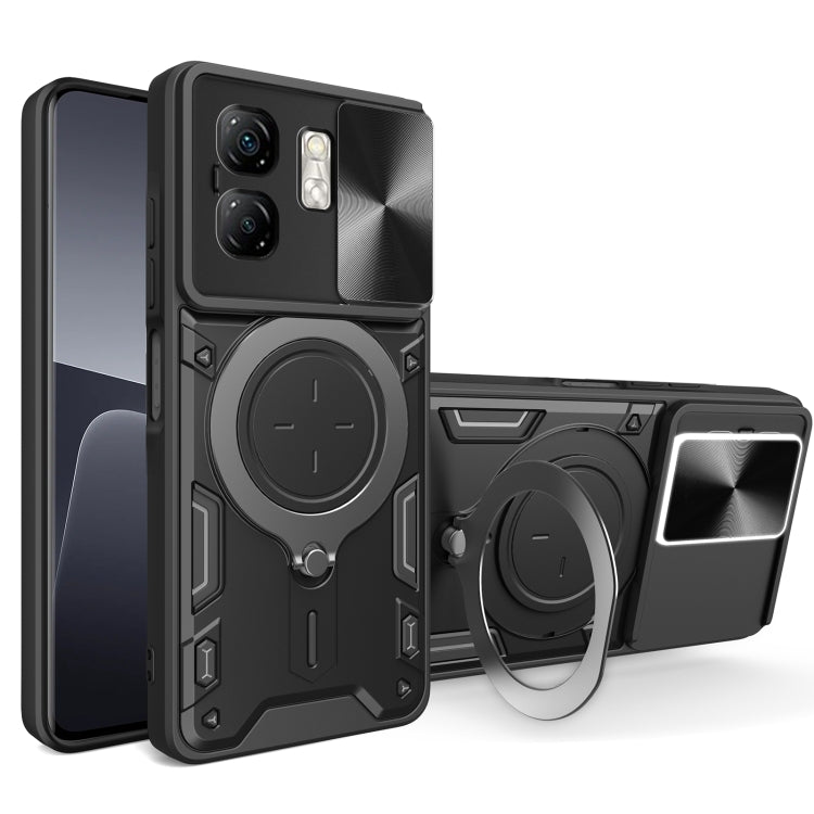 Funda para Teléfono Infinix Smart 9 Hot 50I con Soporte Magnético Deslizante y Textura de Cd (Negro)