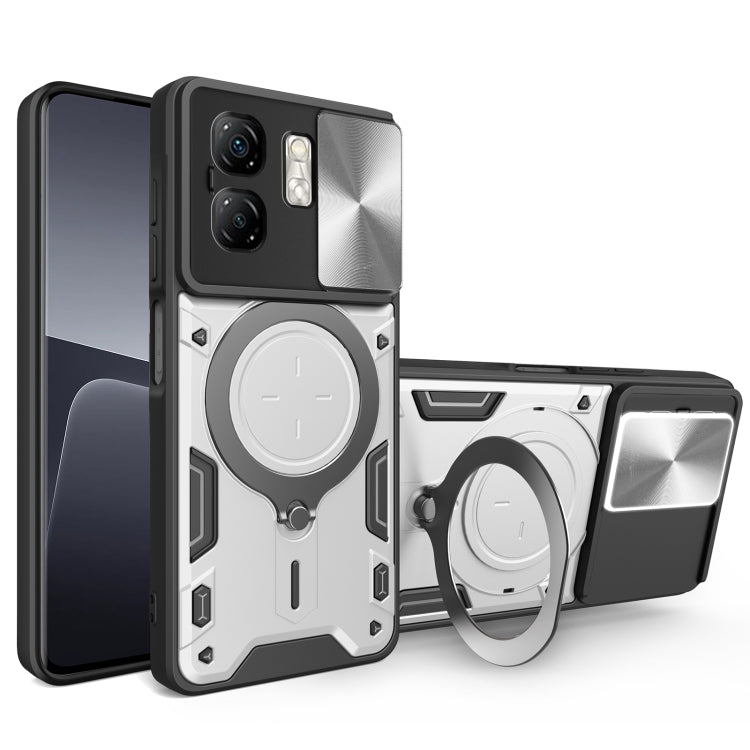 Funda para Teléfono Infinix Smart 9 Hot 50I Soporte Magnético Deslizante Textura Cd (Plateada)