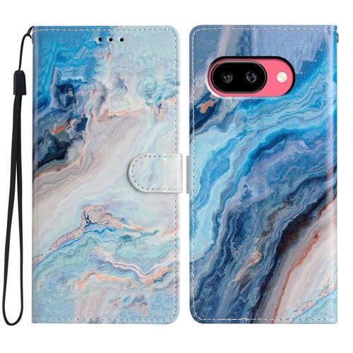 Funda de Cuero con Dibujo de Colores para Google Pixel 9A (Mármol Azul)