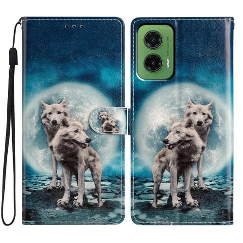 Funda de Cuero para Motorola Moto G35 con Dibujo de Colores (Twin Wolves)