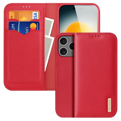 Funda con tapa DUX DUCIS Hivo Series de piel de vaca, PU y TPU para iPhone 17 Pro (roja)