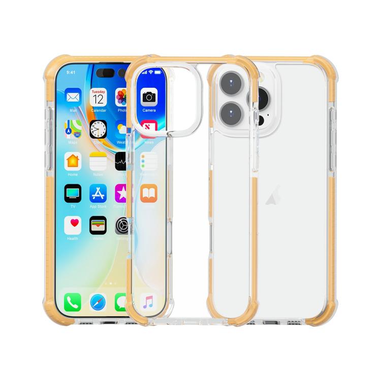 Funda híbrida de acrílico TPU a prueba de golpes con cuatro esquinas para iPhone 16 Pro (dorada)