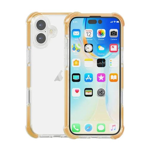 Funda híbrida de acrílico TPU a prueba de golpes con cuatro esquinas para iPhone 16 (dorada)