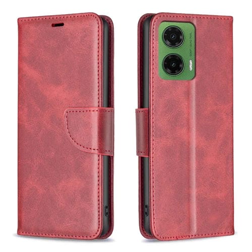 Funda de Piel de Cordero con Tapa para Motorola Moto G35 (Rojo)