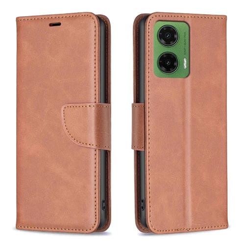 Funda de Piel de Cordero para Motorola Moto G35 con Tapa (Marrón)
