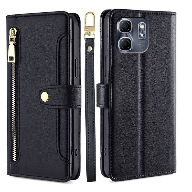 Funda de Cuero con Cremallera y Textura de Oveja para Infinix Hot 50I 4G (Negro)