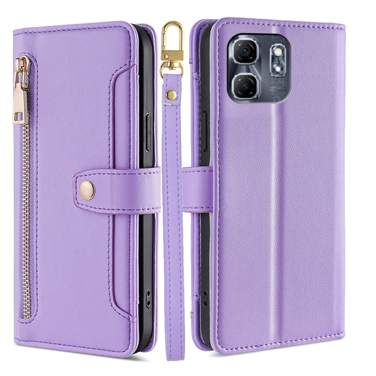 Funda de Cuero Tipo Billetera con Cremallera para Infinix Hot 50I 4G (Morado)