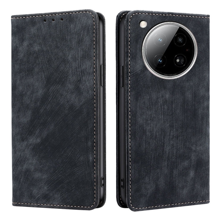 Funda de Cuero Magnética con Cepillo Antirrobo RFID para Infinix Zero 40 4G (Negro)