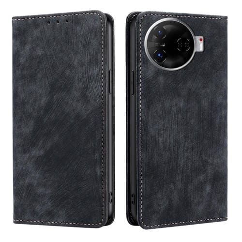 Funda de Cuero Magnética para Tecno Camon 30 Pro 5G con Cepillo Antirrobo Rfid (Negro)