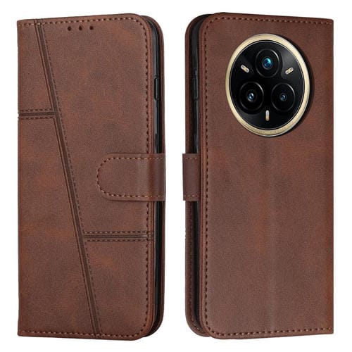 Funda de Piel con Textura de Becerro y Hebilla para Realme 14 Pro+ (Marrón)