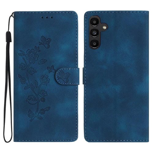 Funda para Teléfono Samsung Galaxy A05S Cuero Patrón Estampado Mariposas y Flores (Azul)