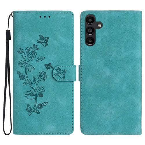 Funda para Teléfono Samsung Galaxy A05S Cuero Patrón Mariposas y Flores (Azul Cielo)