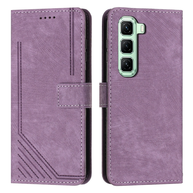 Funda de Cuero para Infinix Hot 50 Pro+ 4G con Diseño de Rayas y Tacto Sedoso (Morado)