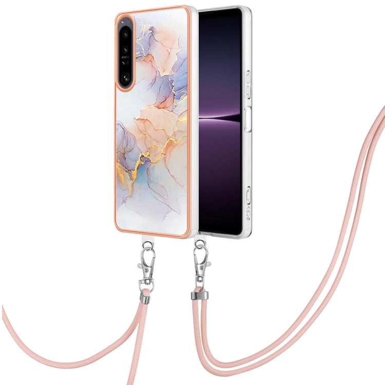 Funda TPU para Sony Xperia 1 IV con Galvanoplastia IMD y Cordón (Mármol Blanco)