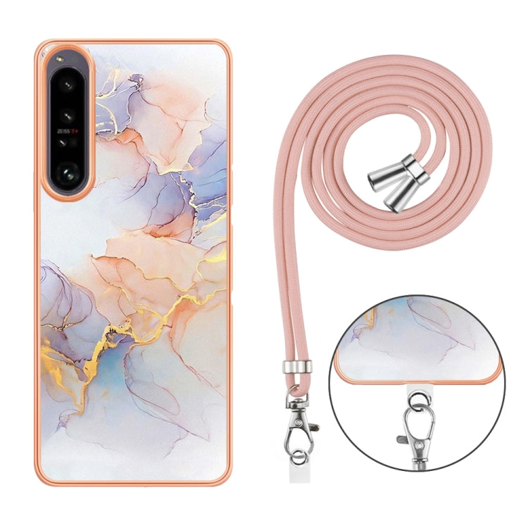 Funda TPU para Sony Xperia 1 IV con Galvanoplastia IMD y Cordón (Mármol Blanco)
