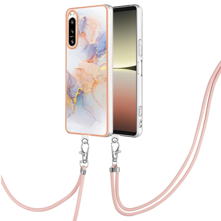 Funda TPU Galvanoplastia IMD para Sony Xperia 5 IV con Cordón (Mármol Blanco)