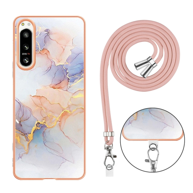Funda TPU Galvanoplastia IMD para Sony Xperia 5 IV con Cordón (Mármol Blanco)
