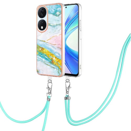 Funda para Teléfono Honor X7B 4G/5G con Imd Doble Cara y Galvanoplastia Mármol (Verde) con Cordón