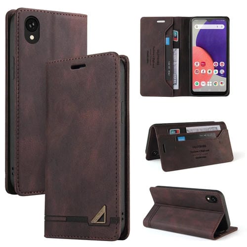 Funda de Cuero para Samsung Galaxy A22 5G Versión Jp Skin Feel con Tapa Horizontal Cepillo Antirrobo y Soporte (Marrón)