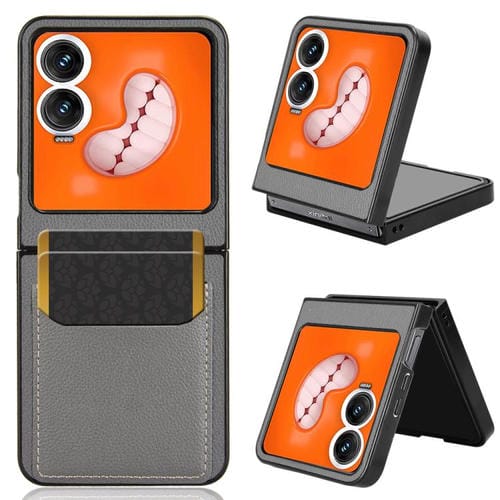 Funda Trasera para Tecno Phantom V Flip2 con Textura de Lichi y Ranuras para Tarjetas (Gris)