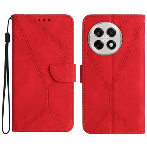 Funda de Cuero con Relieve y Costuras para OnePlus 13 (Rojo)