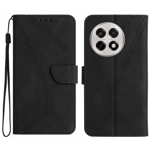 Funda de Cuero con Relieve y Costuras para OnePlus 13R (Negra)