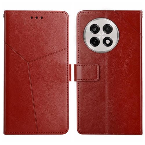 Funda de Cuero con Tapa y Patrón en Forma de y para OnePlus 13 (Marrón)