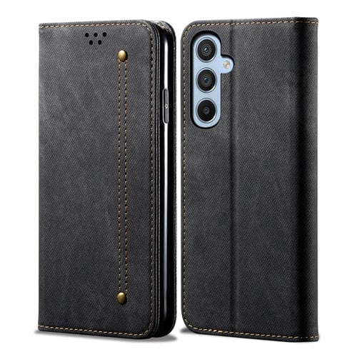 Funda para Samsung Galaxy A35 5G Cuero con Tapa Horizontal Textura Vaquera (Negro)