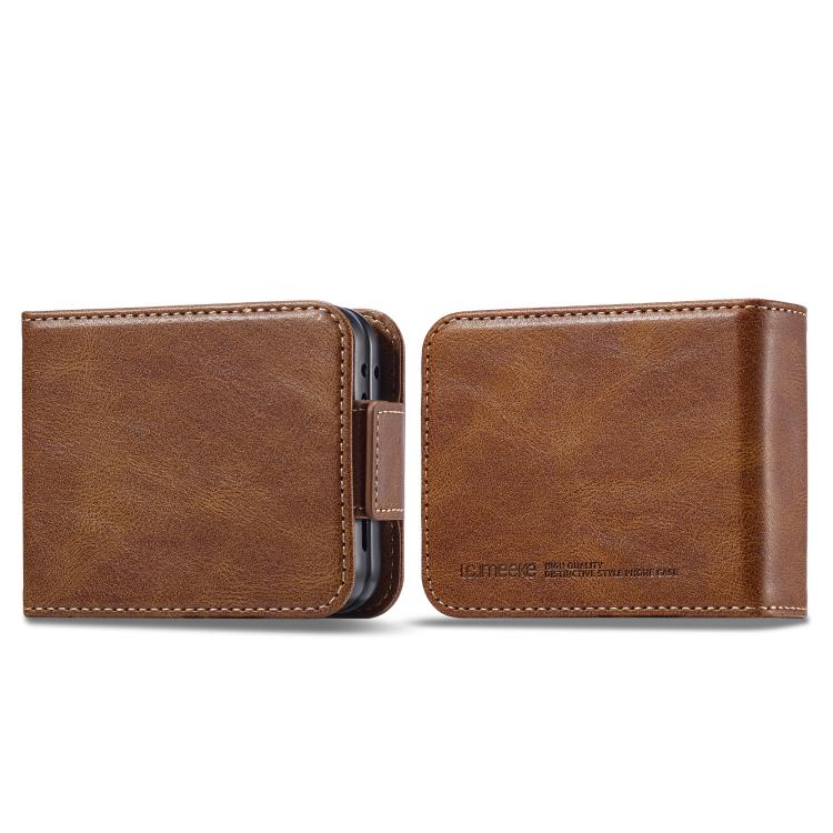 Funda de cuero antirrobo LC.IMEEKE RFID para Samsung Galaxy Z Flip7 5G (marrón)