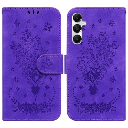 Funda para Teléfono Samsung Galaxy A05S Cuero Relieve Mariposa y Rosa (Púrpura)