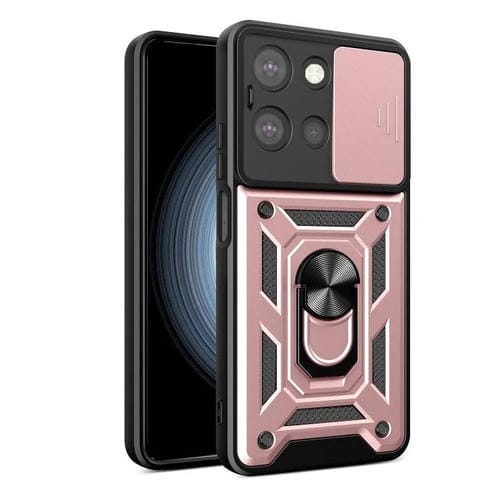 Funda Híbrida TPU y PC con Cámara Deslizante para Motorola Moto G 2025 (Oro Rosa)